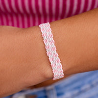 Pink Woven Seed Bead Checkerboard Bracelet Gallery Thumbnail