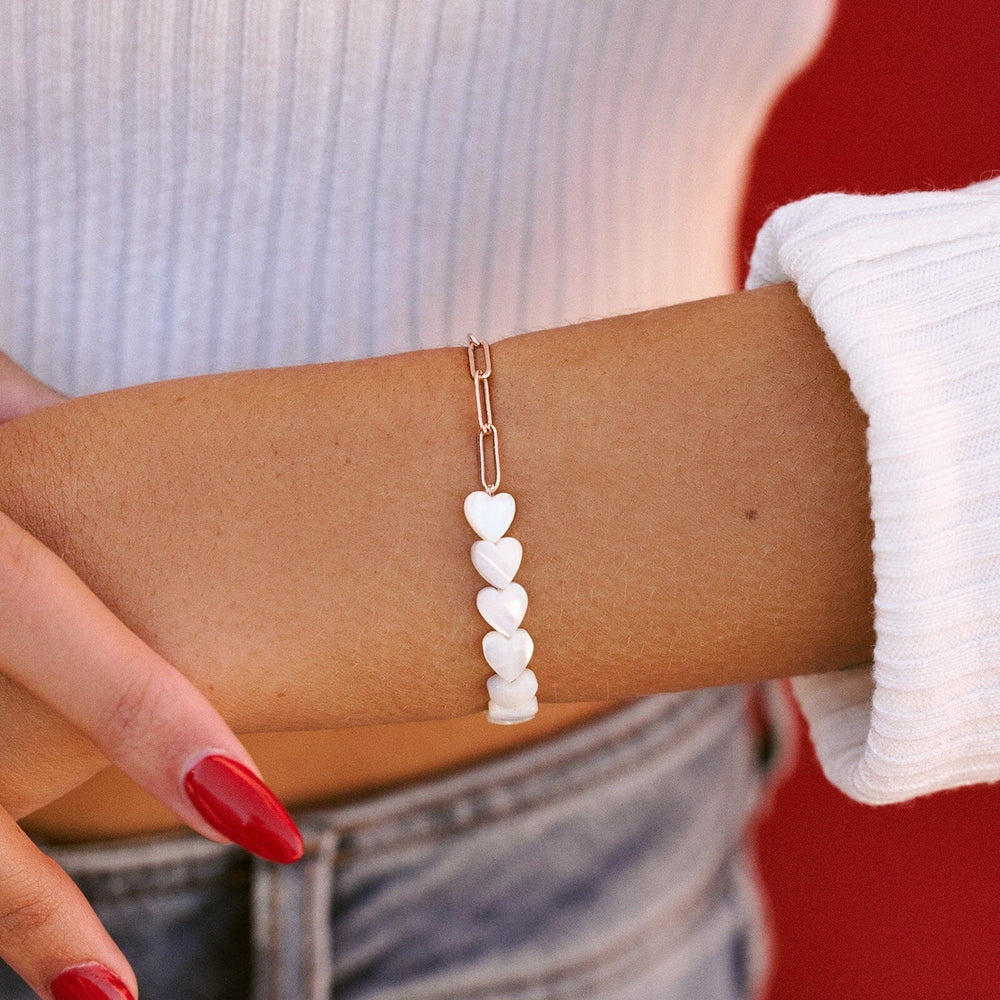 Pearl Heart Paperclip Chain Stretch Bracelet 3