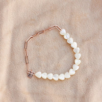 Pearl Heart Paperclip Chain Stretch Bracelet Gallery Thumbnail